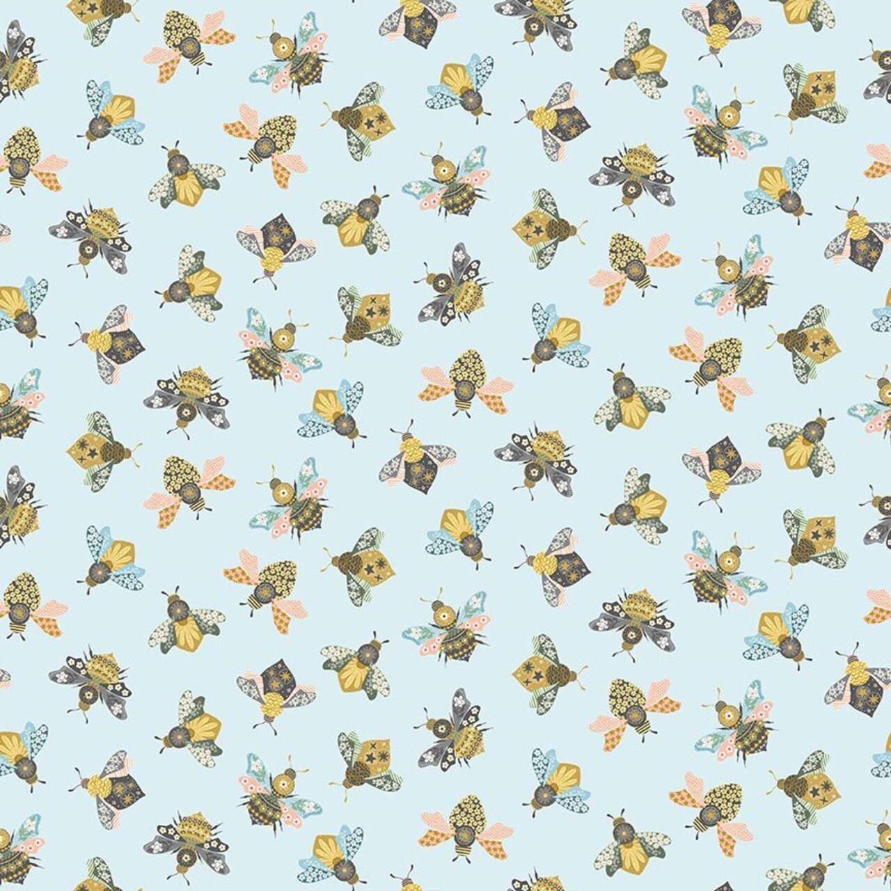 Fabric Dear Stella Designs Sky Busy Bees Sting Like a Bee by the Quarter Yard D3276
